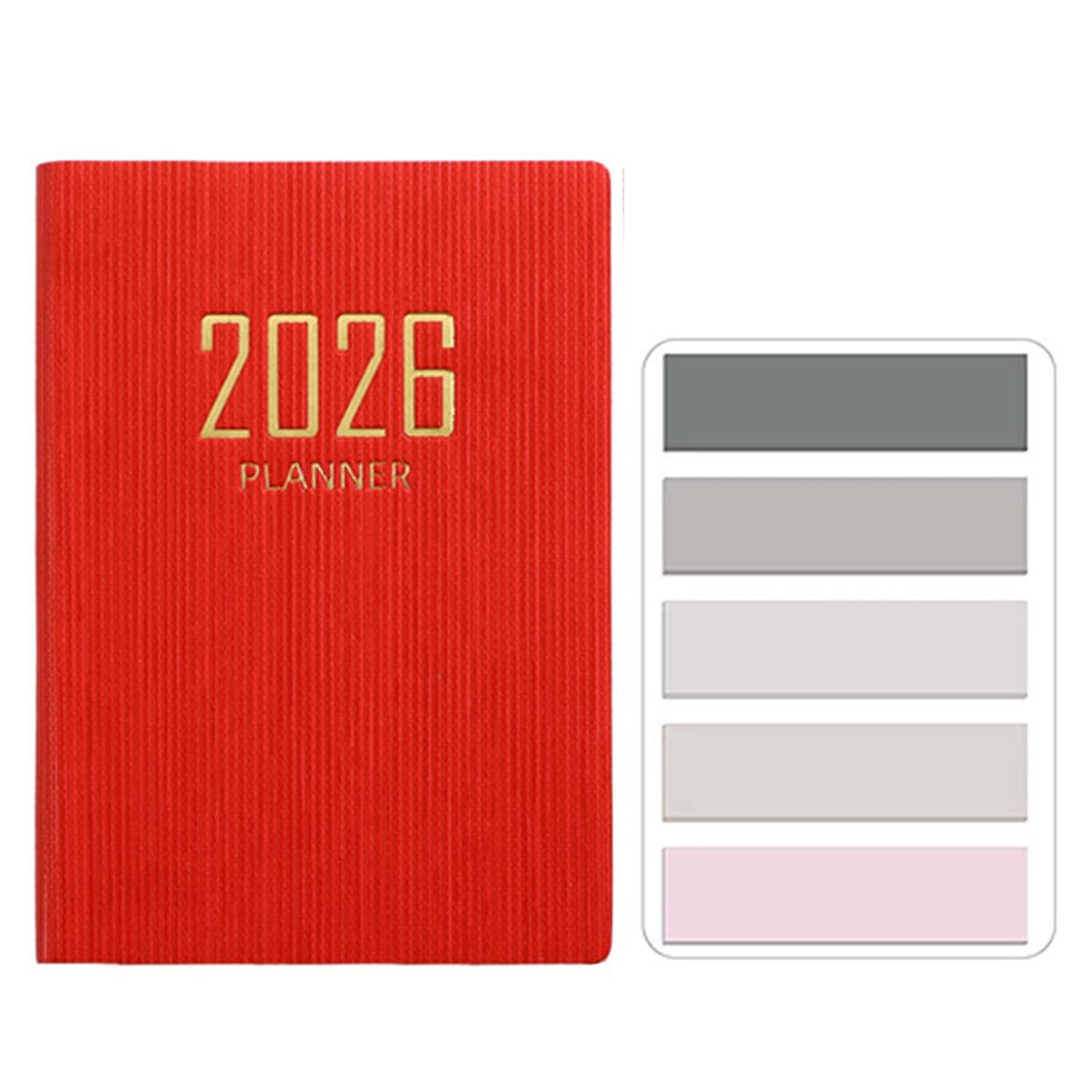 RuiChy Mini 2026 Taschenkalender Klein PU-Leder Softcover Kalender A7 Terminplaner Terminkalender 128 Seiten Wochenplaner Notizbuch Organizer mit Morandi Haftnotizen Seitenmarker (Rot)