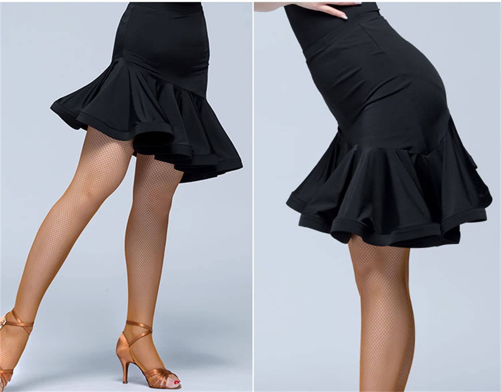 Femmes Taille Haute Jupe Latine Plissée Pratique Vêtements De Danse À Volants Conception Demi-Corps Jupe pour Adulte Tango Salsa Rumba Robe Danse Scène Performance Costume