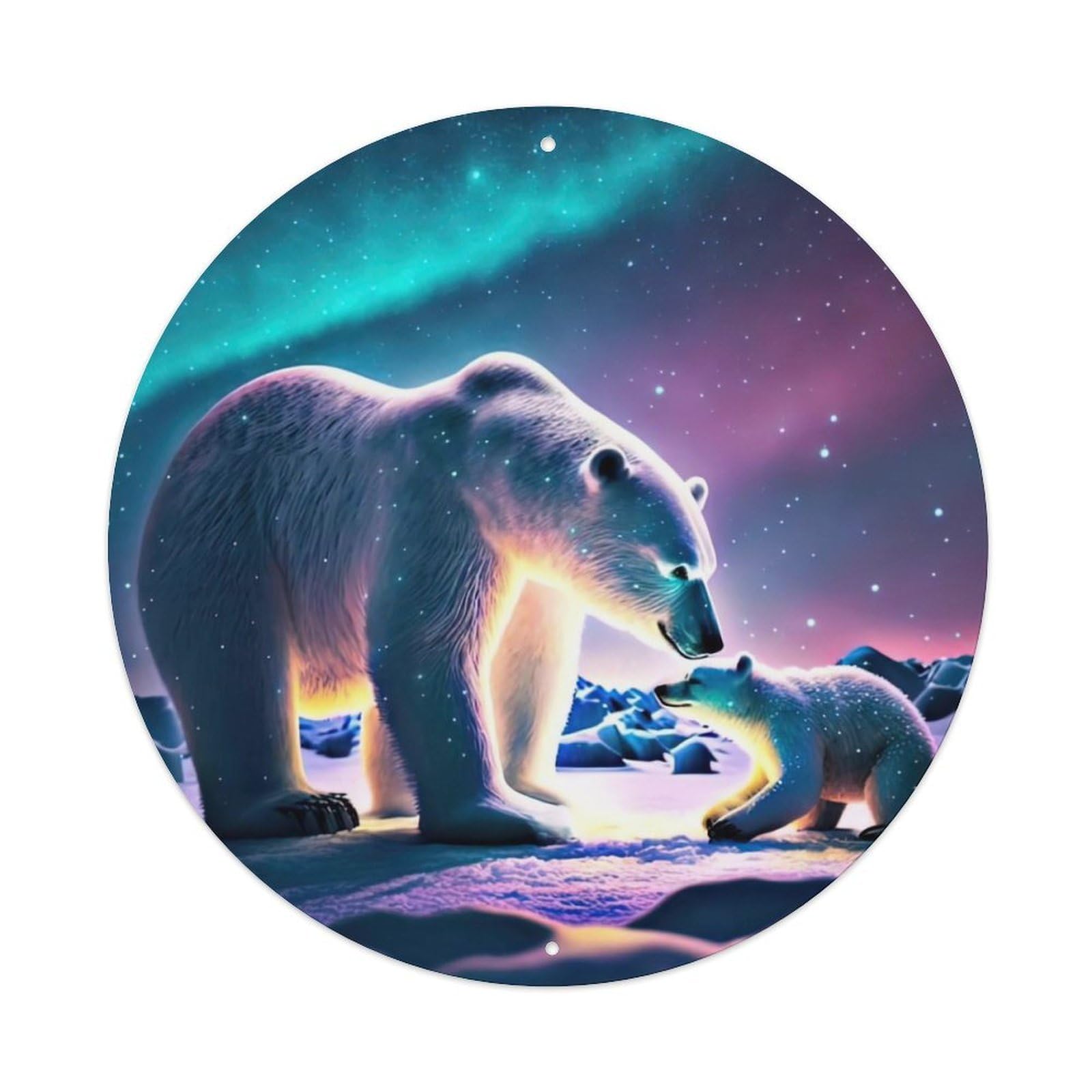 Arctic Animals Polar Bear Mother And Her Cubs Vintage Metal Tin Sign Plaque Wall Decor for Cafe, Club Bar, Office, Garden Metal Poster 8x8Inch