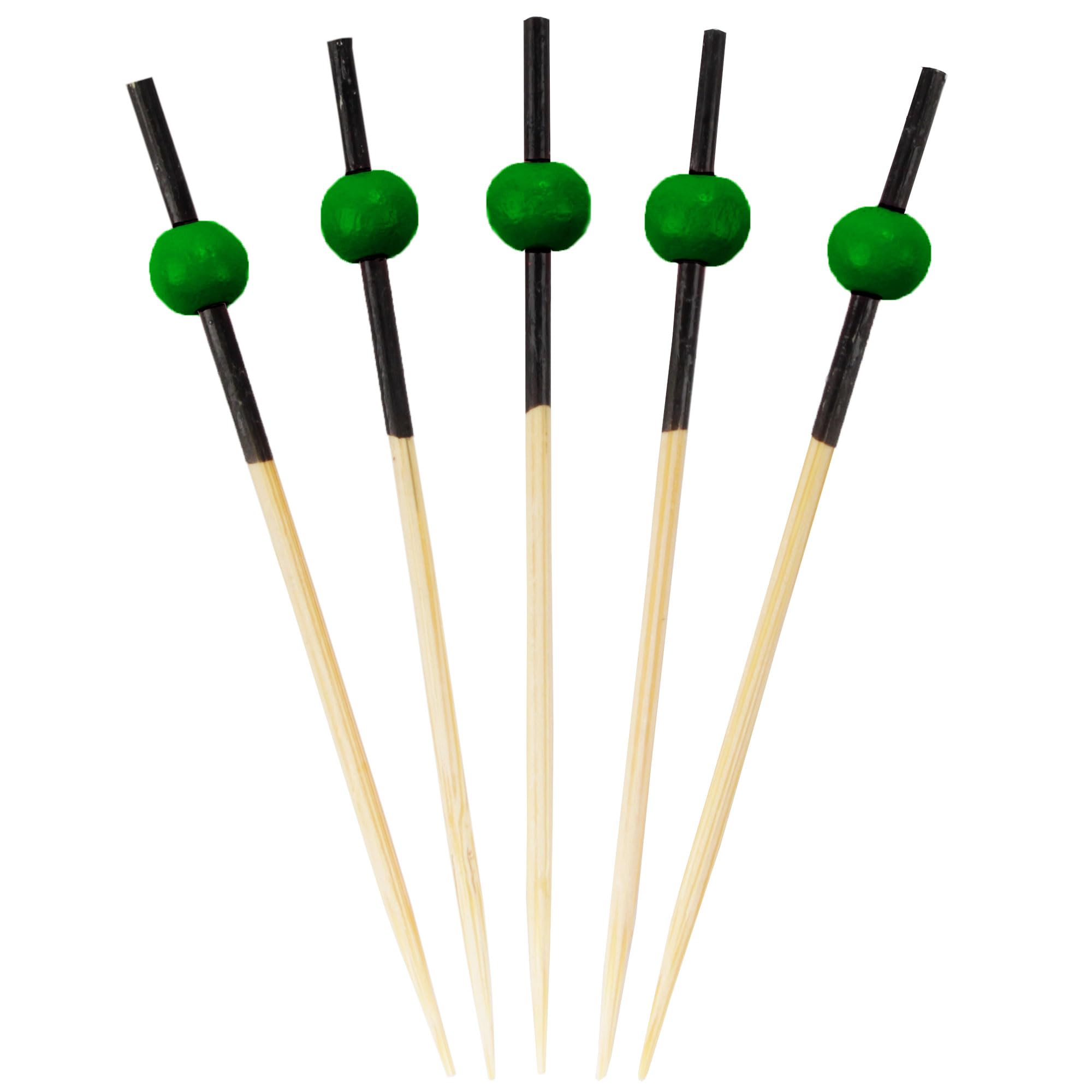 BambooMN Decorative Ball End Cocktail Fruit Sandwich Picks Skewers for Catered Events, Holiday's, Restaurants or Buffets Party Supplies - 2.75" Dark Green, 100 Pieces