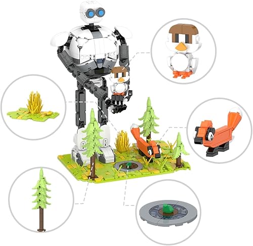 Miniatura 6 de White Robot Roz con Brightbill y Fox - Juego de bloques de construcción, figura de acción de robot de dibujos animados de aventura salvaje en el