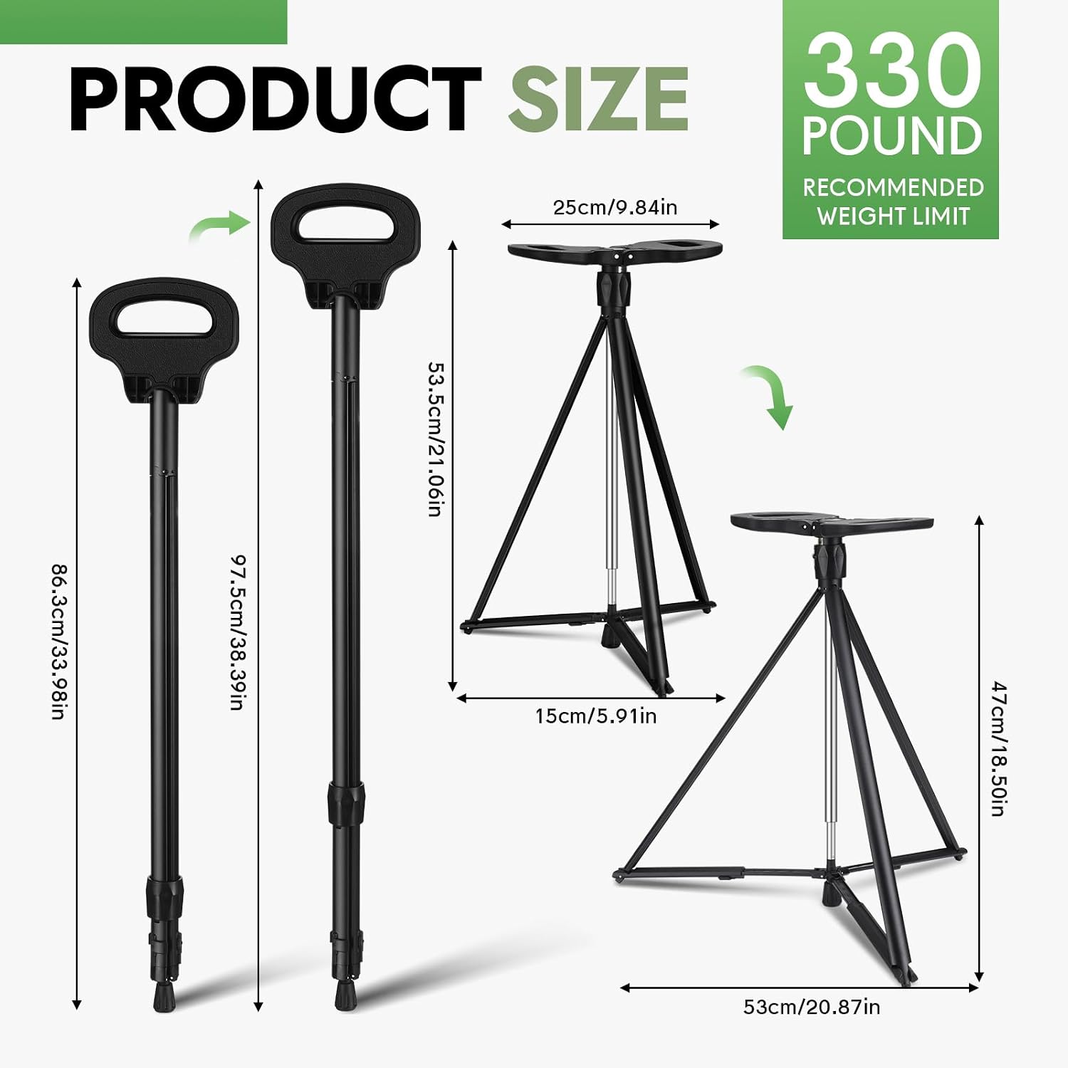 Adjustable Cane with Seat Portable Cane Chair with Carry Bag Lightweight Anti-Slip Aluminum Walking Stick with Seat Folding Chairs for Elderly Adults Travel Hiking Sitting