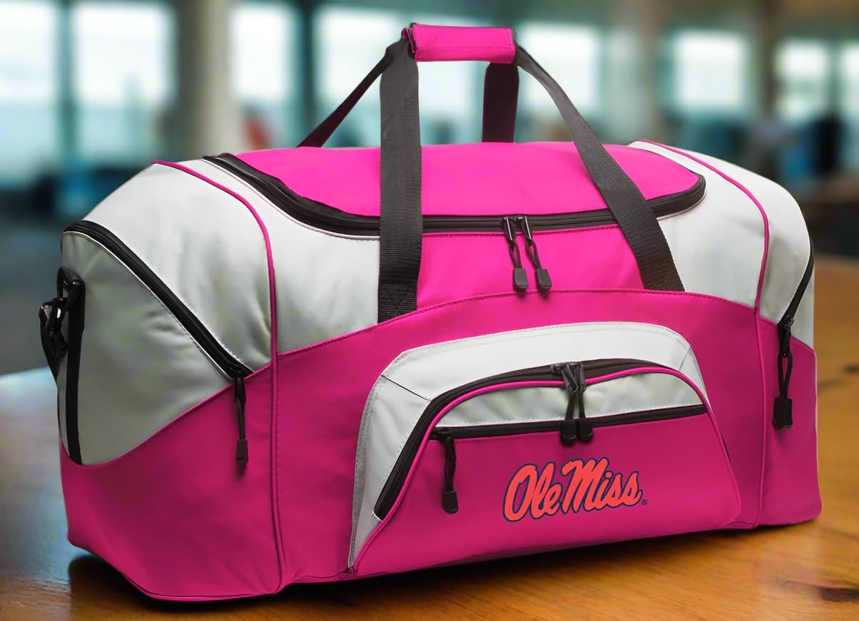 Ole Miss Duffel Bag - Womens University of Mississippi Suitcase or Ladies Gym Bag for Her! (Pink)
