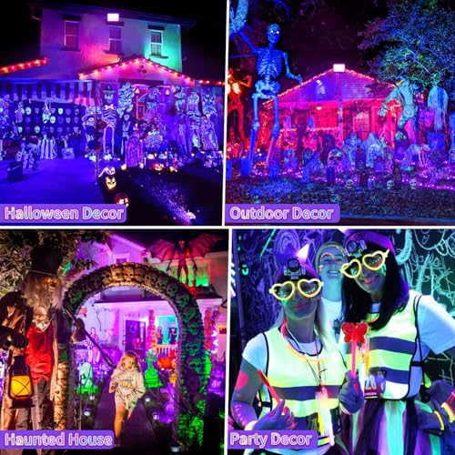 Image of 500W Black Light IP66 with 10ft Cable, Powerful for Halloween Large Space | 2 Pack LED Blacklight Flood Light Outdoor with Switch, Glow in the Dark Party Supplies for Gym Classroom Dance Party Decor