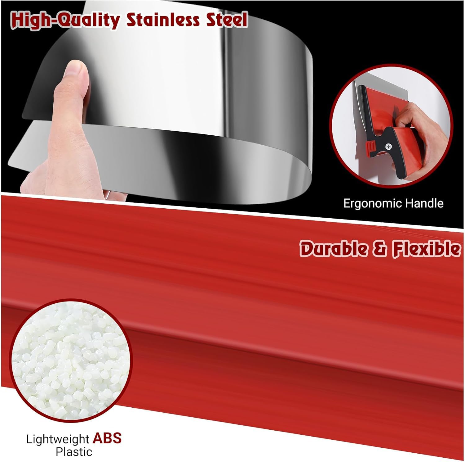Spatola per Stucco Kit, Spatola per stucco muro con Maniglia di estensione, Lama in acciaio inox e alloggiamento in alluminio (25cm+40cm+60cm)