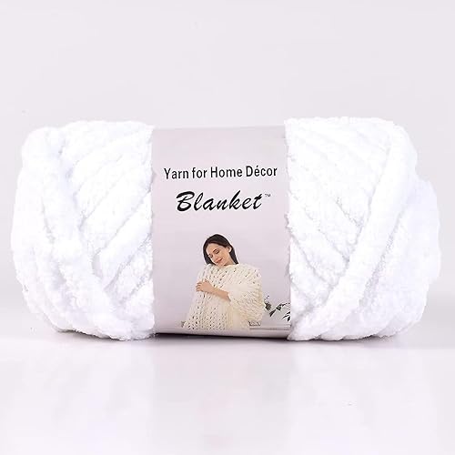 Hilo de felpilla suave y grueso, hilo esponjoso para hacer ganchillo, hilo voluminoso jumbo, para tejer con el brazo (blanco, 1.1 libras)