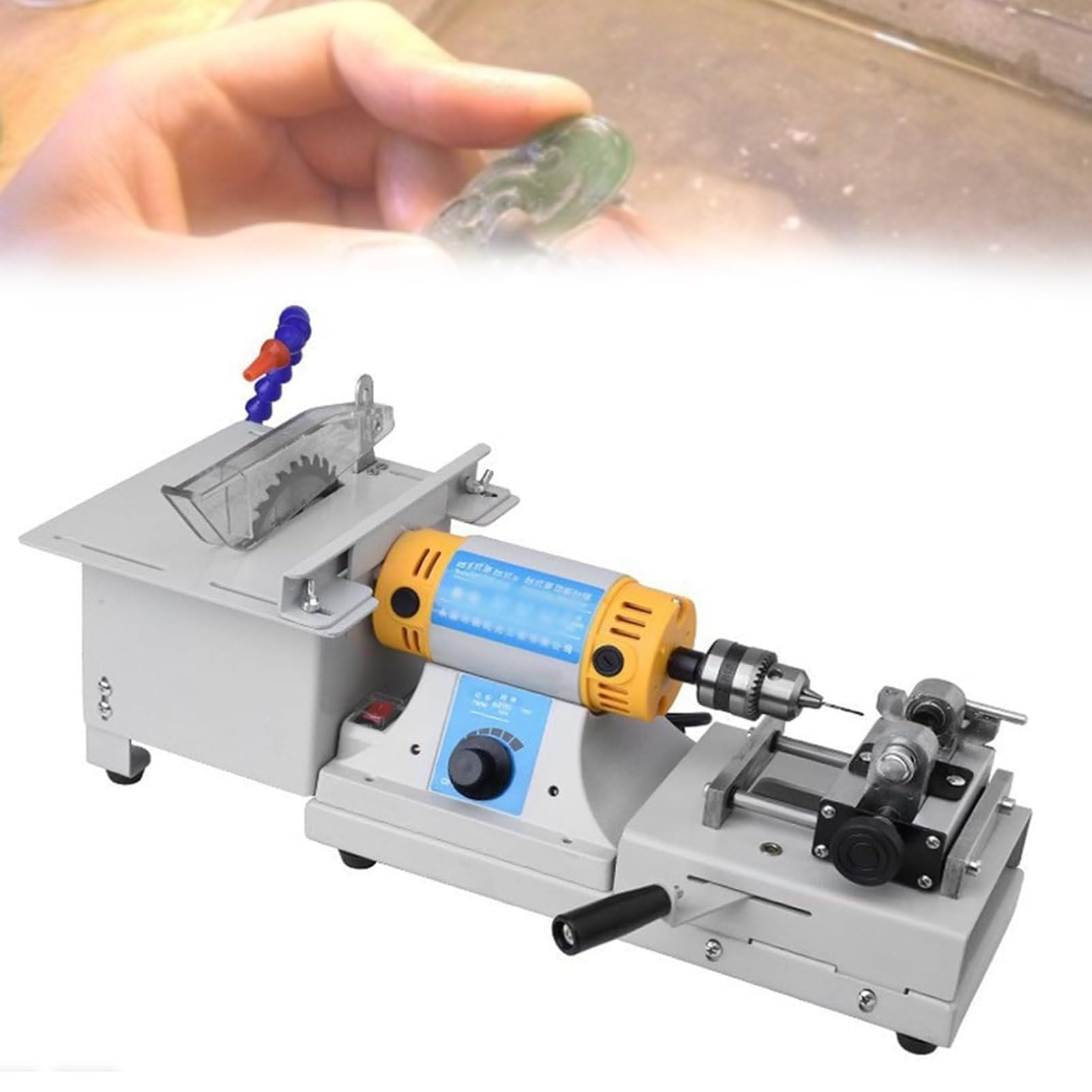 Pvxa Jewelry Lapidary Saw Machine, 750W Mini Table Rock Saw with Adjustable Speed, 800-10000 Rpm Jewelry Polisher, for Jade Agate Wood and Beeswax StandardKit