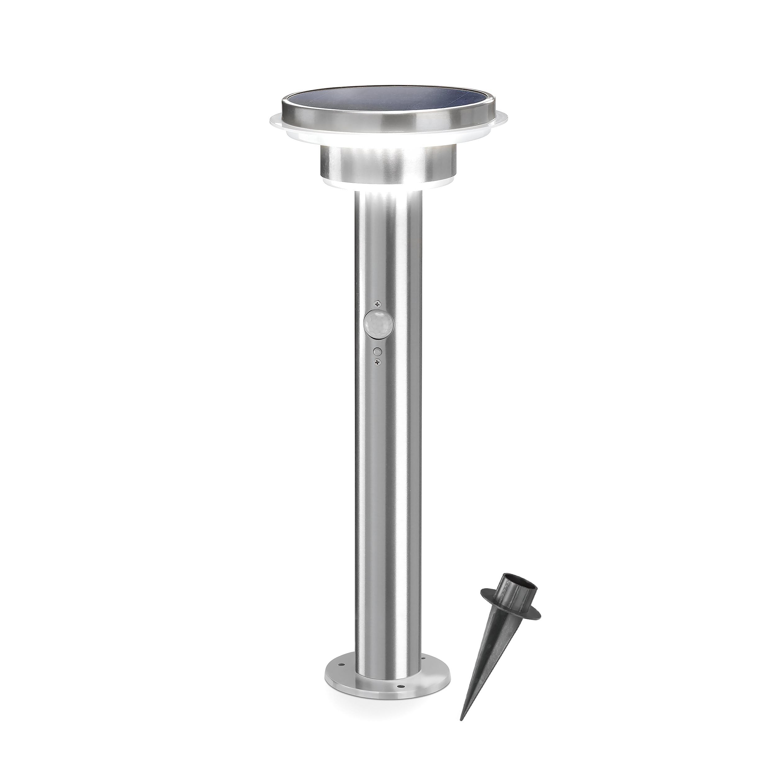 esotec Solarlampen für außen Solarleuchte Tini mit Bewegungsmelder, Gartenbeleuchtung Edelstahl H=45,5cm, 3 Betriebsmodi, 600lm, 102596