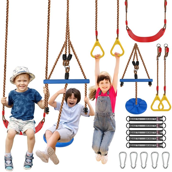 GOLDGE 3pcs Kids Outdoor Swing Set with Adjustable...