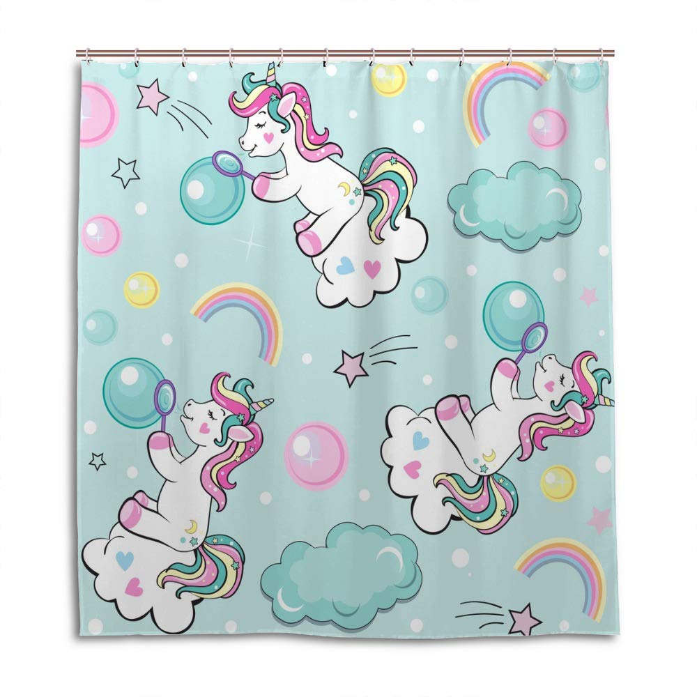 Rideau de douche licorne en polyester 66x72Inch pour le bain des enfants