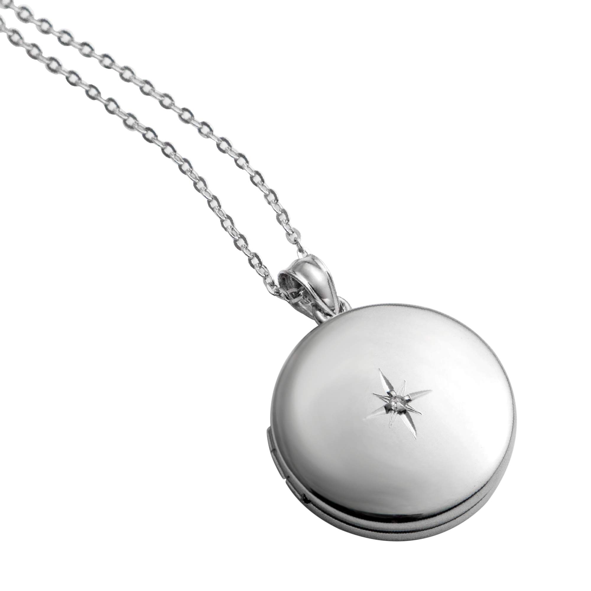 Qina C - Ciondolo in argento sterling rodiato con foto rotonde da 24 mm, per foto da 45,5 cm e Argento, colore: Solo medaglione., cod. PN0081-20MX1