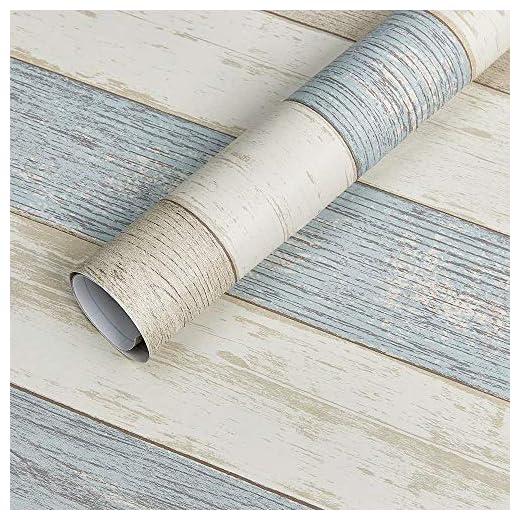 Homein Vinilos para Muebles Madera Raya Azul, Papel Pintado Autoadhesivo, Vinilos Cocina/Pared/Armario/Baño, Papel Adhesivo para Muebles Impermeable y a Prueba de Polvo, PVC Rollo 44.5x200cm