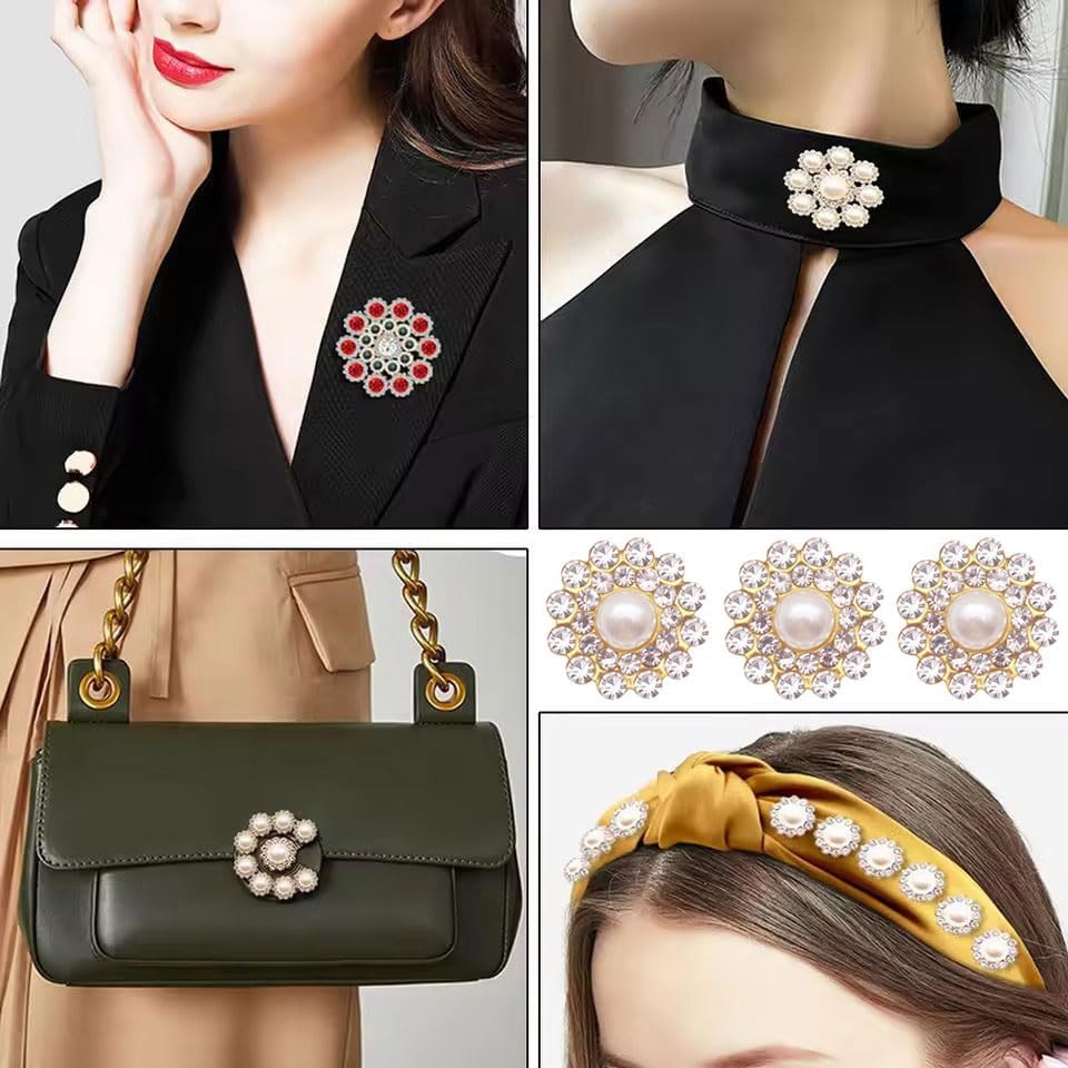 100PCS 14MM Sew on Pearls Rhinestones Crystals Glass Gems, Sunflower Metal Claw Flatback Rhinestones Jewelry for Clothes Dress Shoes Earring Crafts Sewing Decoration Accessories(Pearl) - Image 3