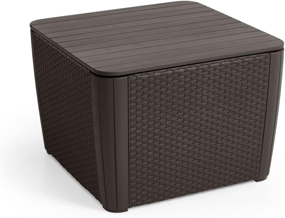 Allibert Luzon Plus Flat Wicker Garden Table, Graphite, Removable Lid, with Storage Space, Plastic, Flat Rattan Look, Weatherproof
