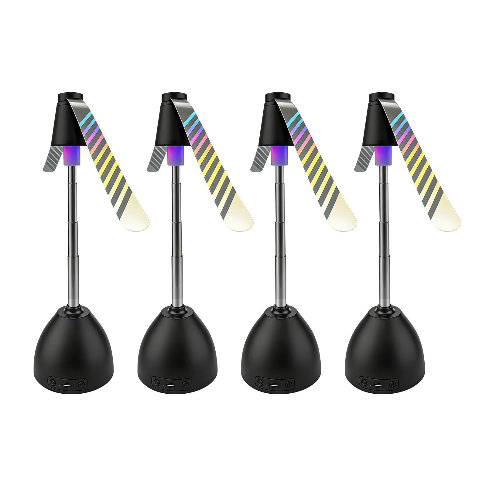 4 Pcs Fly Fans for Tables with RGB Light, Retractable Flies Repellent Fan with Soft Blades and Hook, Flyrepellent Fan Rechargeable 3 Lighting Modes for Outdoor Indoor Dining