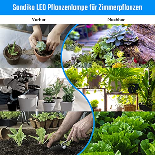 Sondiko LED Pflanzenlampe für Zimmerpflanzen, Vollspektrum Pflanzenleuchte mit 3/9/12H Auto ON & Off Timer, USB-Plug-In mit Strom versorgt, überall bleiben, für Gewächshauspflanzen und Gemüse