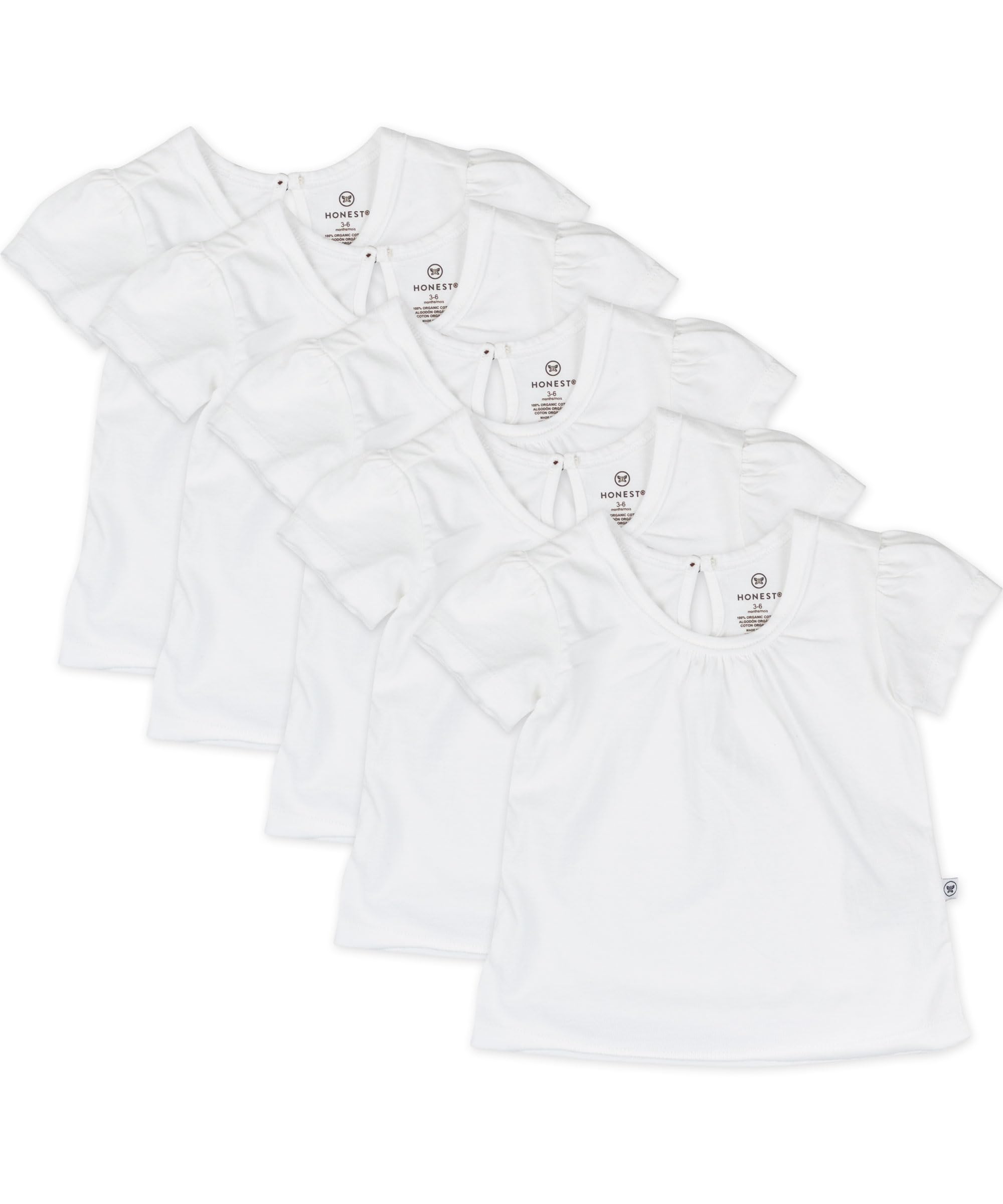 HonestBaby Baby-Girls 5-Pack Puff Sleeve T-Shirts 100% Organic Cotton Baby, Toddler, Little Kid, Girl