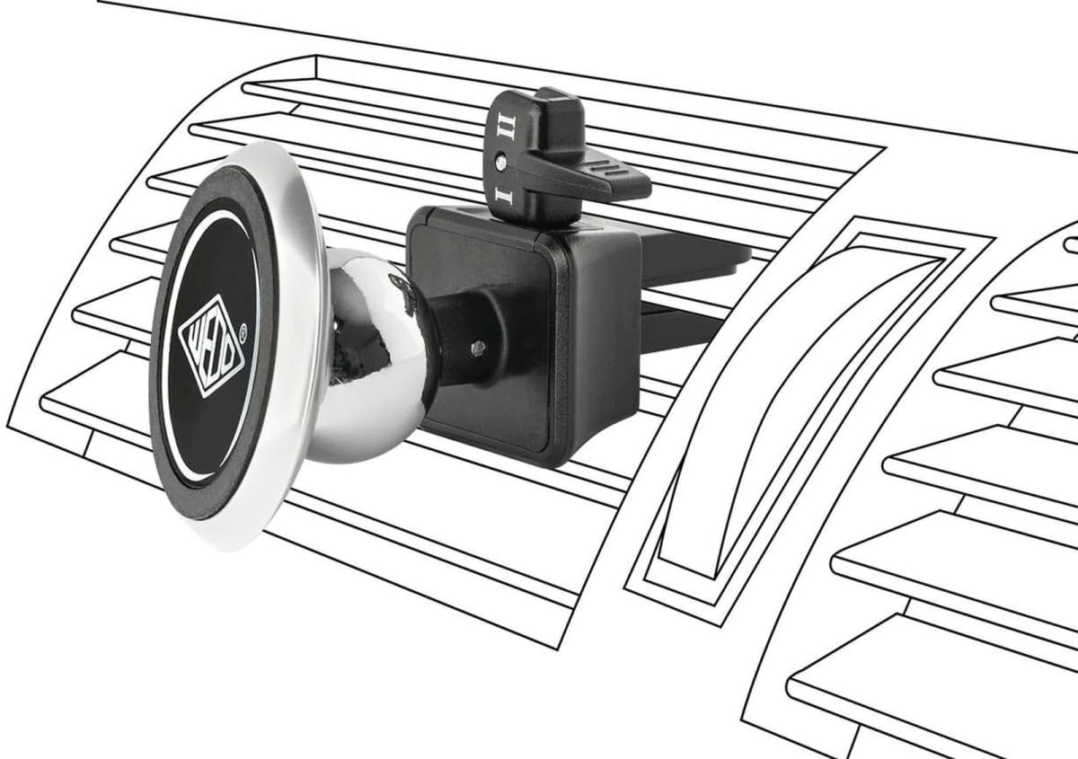 Wedo 6015054 Dock-IT Premium uchwyt magnetyczny do samochodu, uniwersalny do wszystkich smartfonów, do samochodowego otworu wentylacyjnego, przegub kulowy z metalu, gumowana wtyczka do 2-stopniowej regulacji, srebrny/czarny