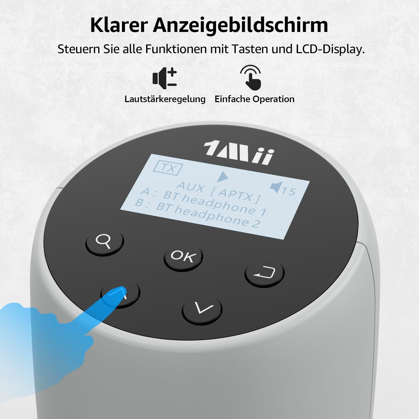 1Mii DS70 Audio-Bluetooth-Sender für Fernseher zu kabellosen Kopfhörern/Lautsprechern, aptX AD/HD/LL/aptX/SBC, optische/AUX-/Cinch-Buchsen und Mikrofoneingang, kompatibel mit 99% Aller Fernseher