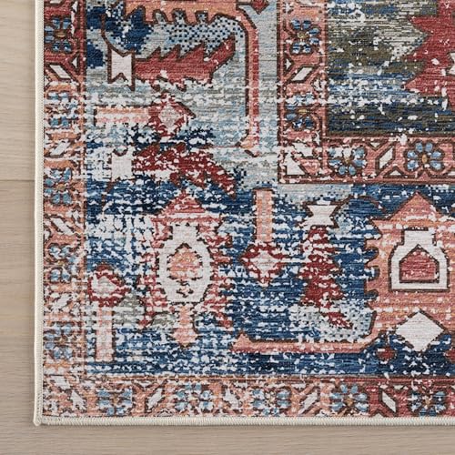 Tapis lavable en machine grand format à motif médaillon brique