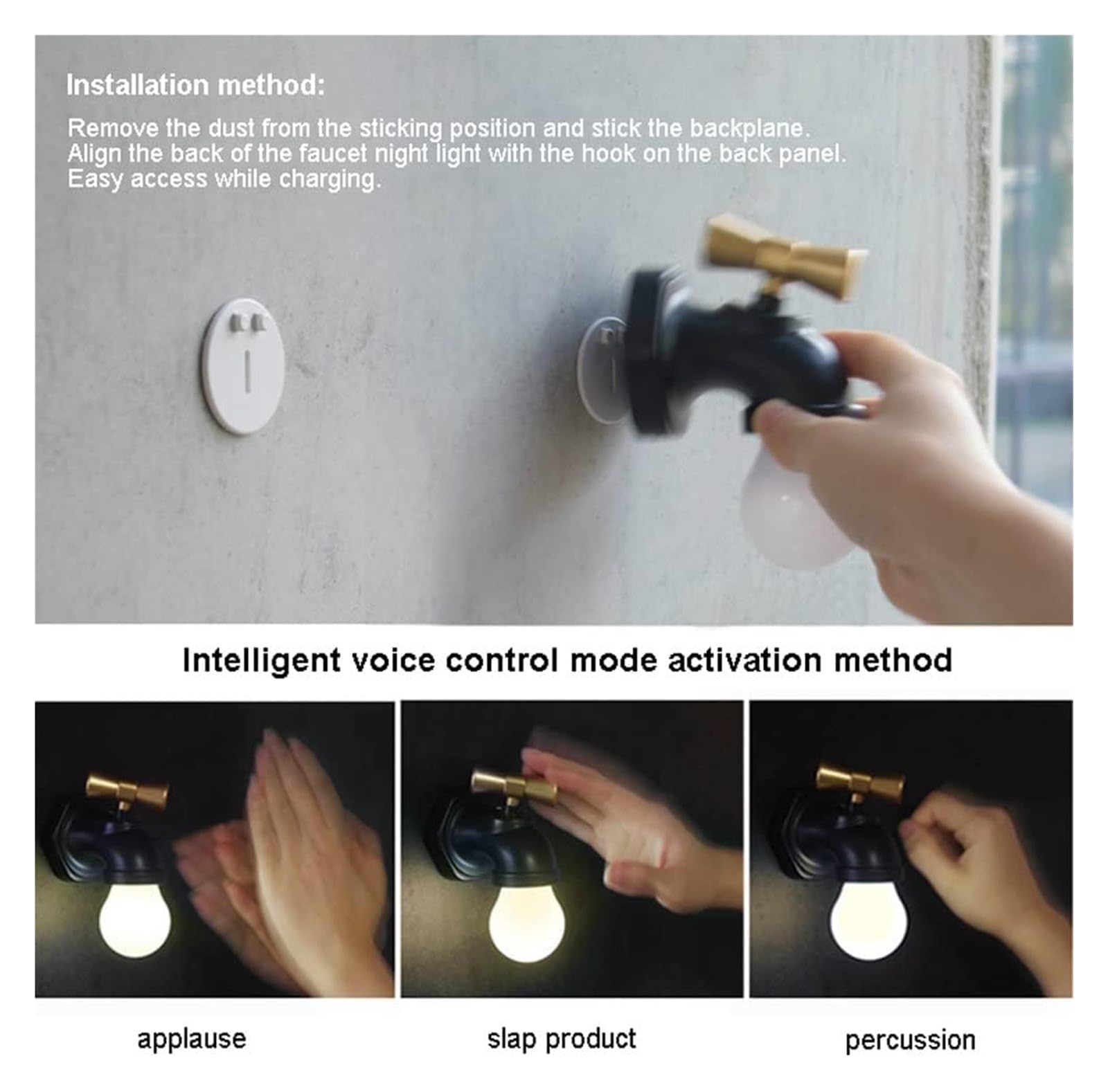 Genérico Lámpara de pared USB Luz nocturna activada por voz Aplique inteligente recargable, Lámparas de noche de tubería de agua Luces LED de atmósfera,Lámpara de araña