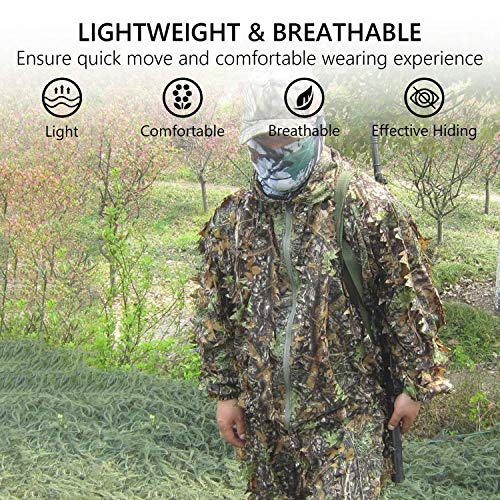 SMZCTYI Ghillie Suit 3D Leafy Woodland Camouflage Clothing, Lightweight Breathable Hooded Apparel for Jungle Hunting, Shooting, Airsoft, Hallowee