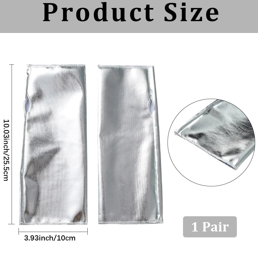 CALFOVERA Silver Shiny Metallic Fingerless Mittens Half Palm PU Leather Gloves Short Gothic Punk Rock Stage Stretchy Dress Up Arm Warmer Gloves for Women Girls Halloween Costume Party Cosplay - Image 2