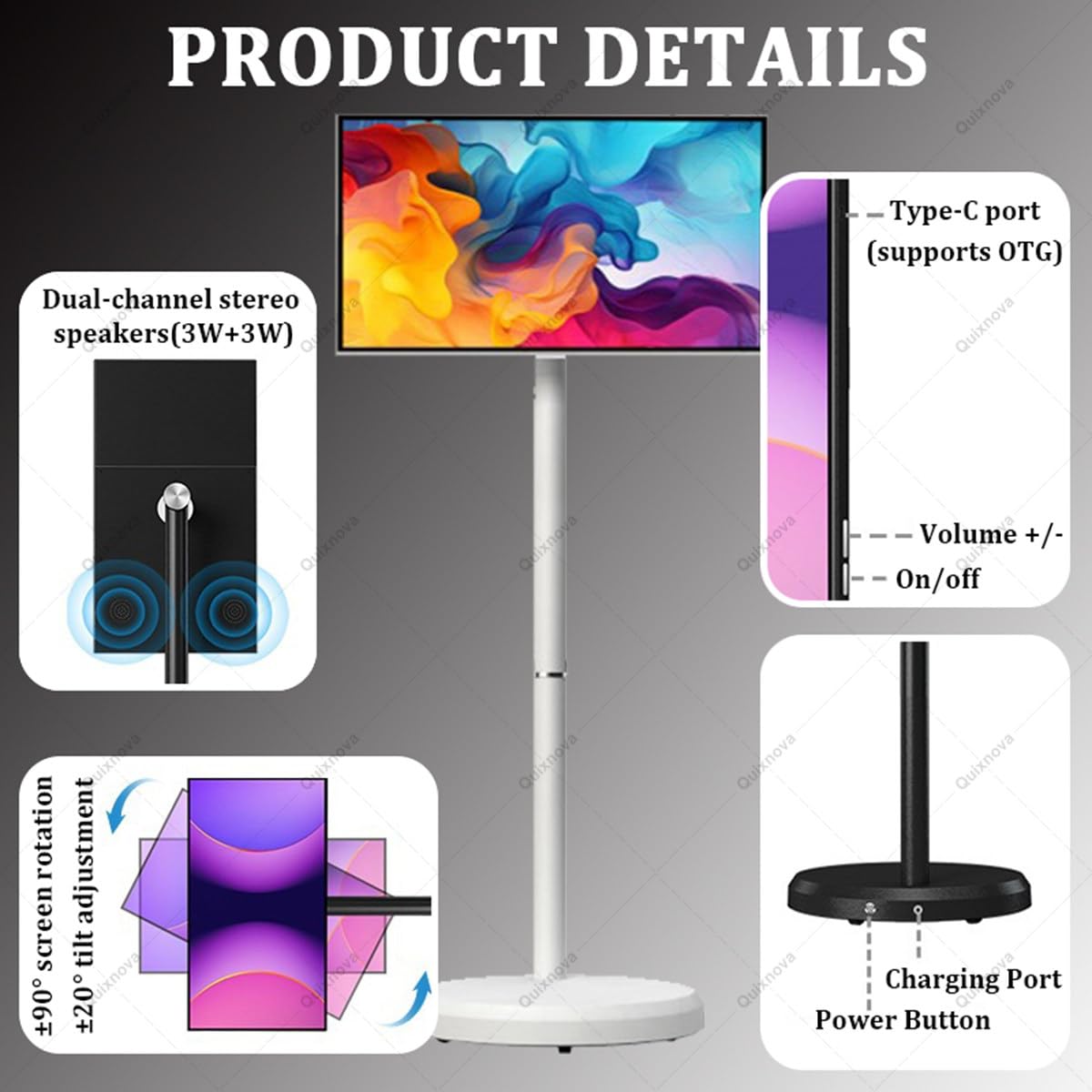 Monitor de TV portátil de 21,5 Pulgadas con Pantalla táctil, Smart TV con Ruedas, Compatible con Google Store, rotación Completa, proyección compartida, Control Remoto 4GB+64GB