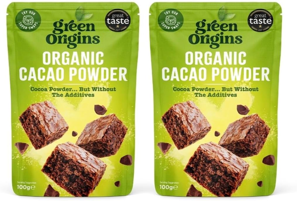 Green Origins Organic Cacao Powder 250g x 2 individual pouches, total weight 500g