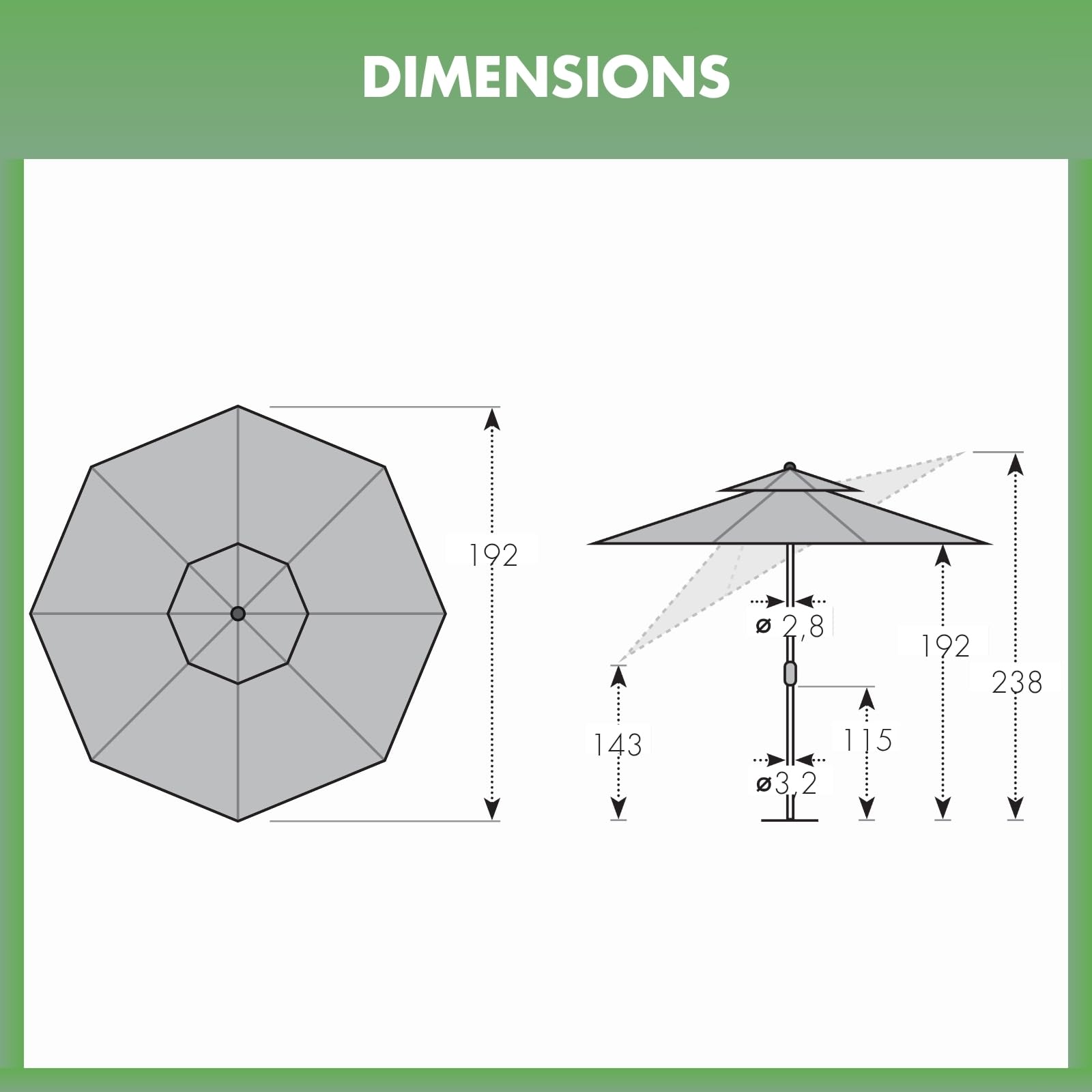 derby Parasol 200 cm I Parasol pour plage, balcon et terrasse I Parasol réglable en hauteur I Avec protection UV I Parasol pliable I Pour plage et piscine extérieure I Parasol de plage