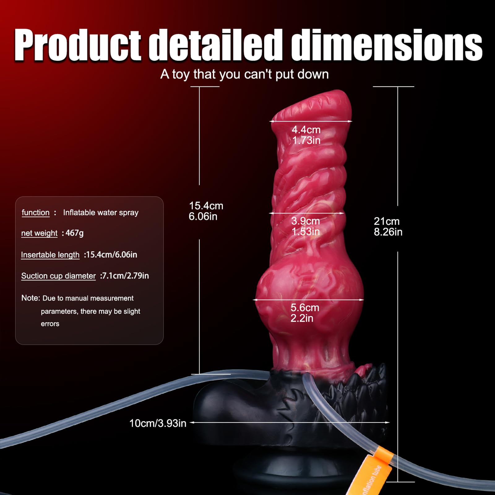 AMAZBEE Consolador eyaculador inflable con tubo de succión base de succión nudo expansible pene falso juguete sexual para hombres próstata anal silicona consolador (A)