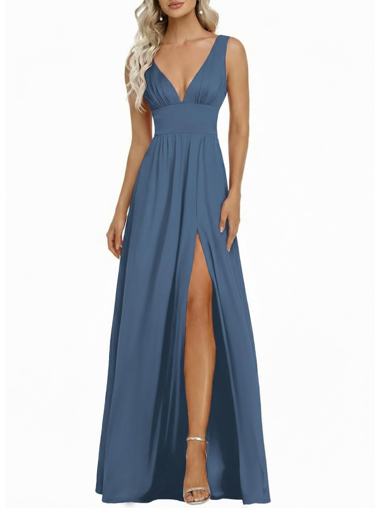 Ever-Pretty Women's V-Neck Prom Dresses Sleeveless Side Slit Formal Gown Floor Length Bridesmaid Wedding Guest Dress 0168B