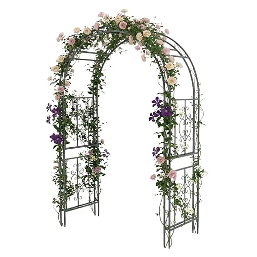 Plow & Hearth Arch Metal Outdoor Garden Arbor | Montebello | 7 Feet Tall | Steel Iron Trellis Lattice for Climbing Plants & Heavy Vines | Wedding Outdoor Patio Décor