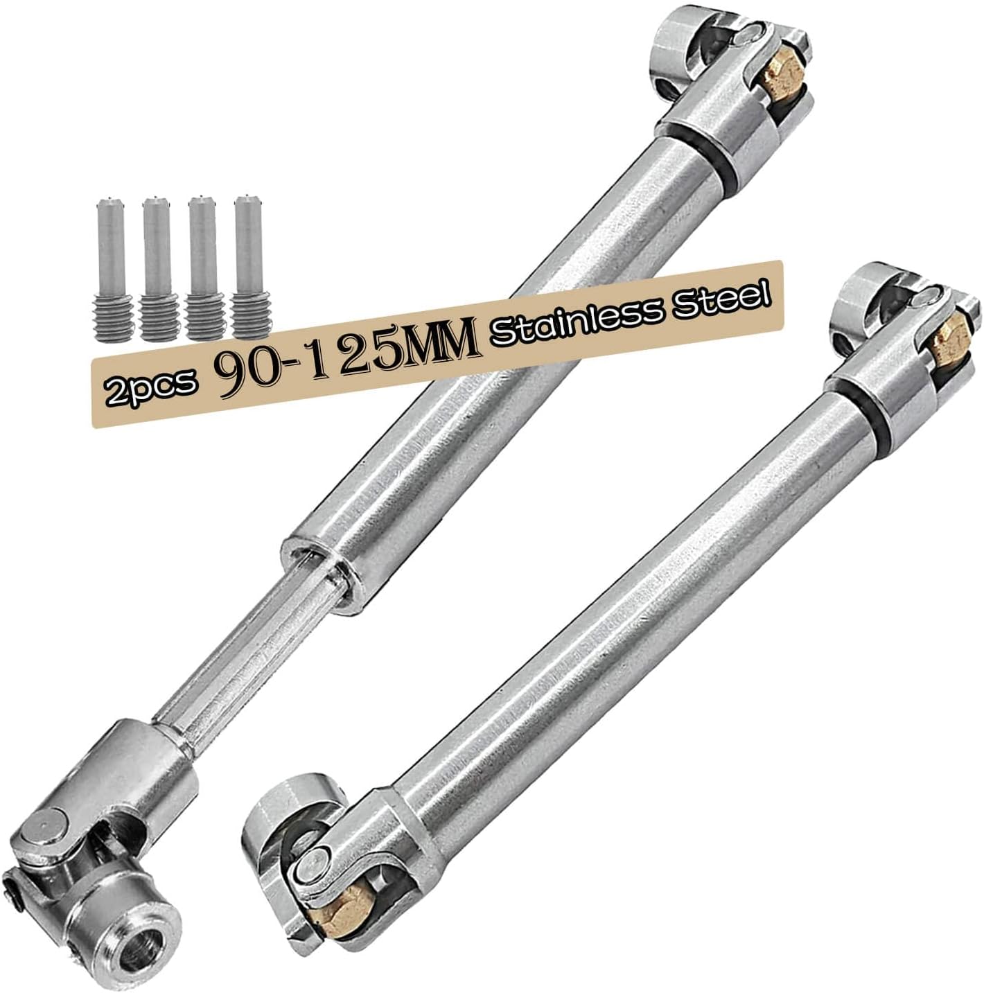 2PCS 90-125MM Stainless Steel Universal Drive Shaft for 1/10 TRX4 TRX6 SCX10 Wraith Capra D90 TF2 Red cat GEN8 1/10 RC Crawler,ARRCat RC Upgrade Parts Hop-Ups Centre Drive Shaft