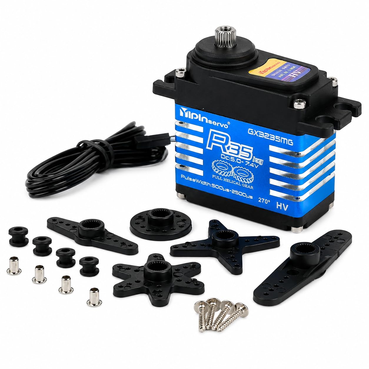 Servo digital sin núcleo de 35 kg, 5-7,4 V, engranaje de acero, IP67 resistente al agua para coche RC 270 grados