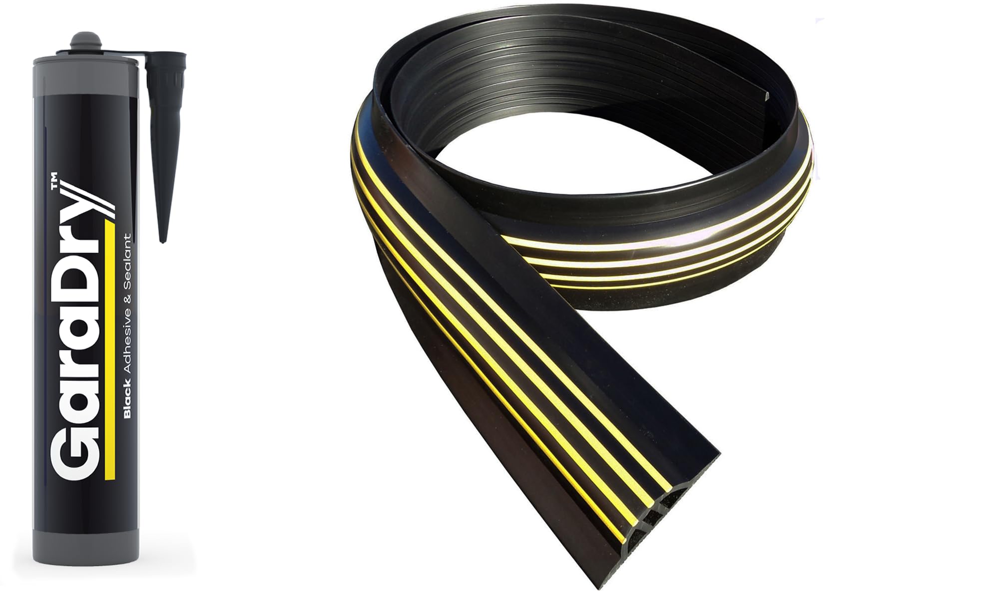 Kit de sellado de umbral de puerta de garaje de 3 cm de altura, 3,12 m de longitud | PVC flexible | Kit Completo Incluye 1 Adhesivo | GaraDry