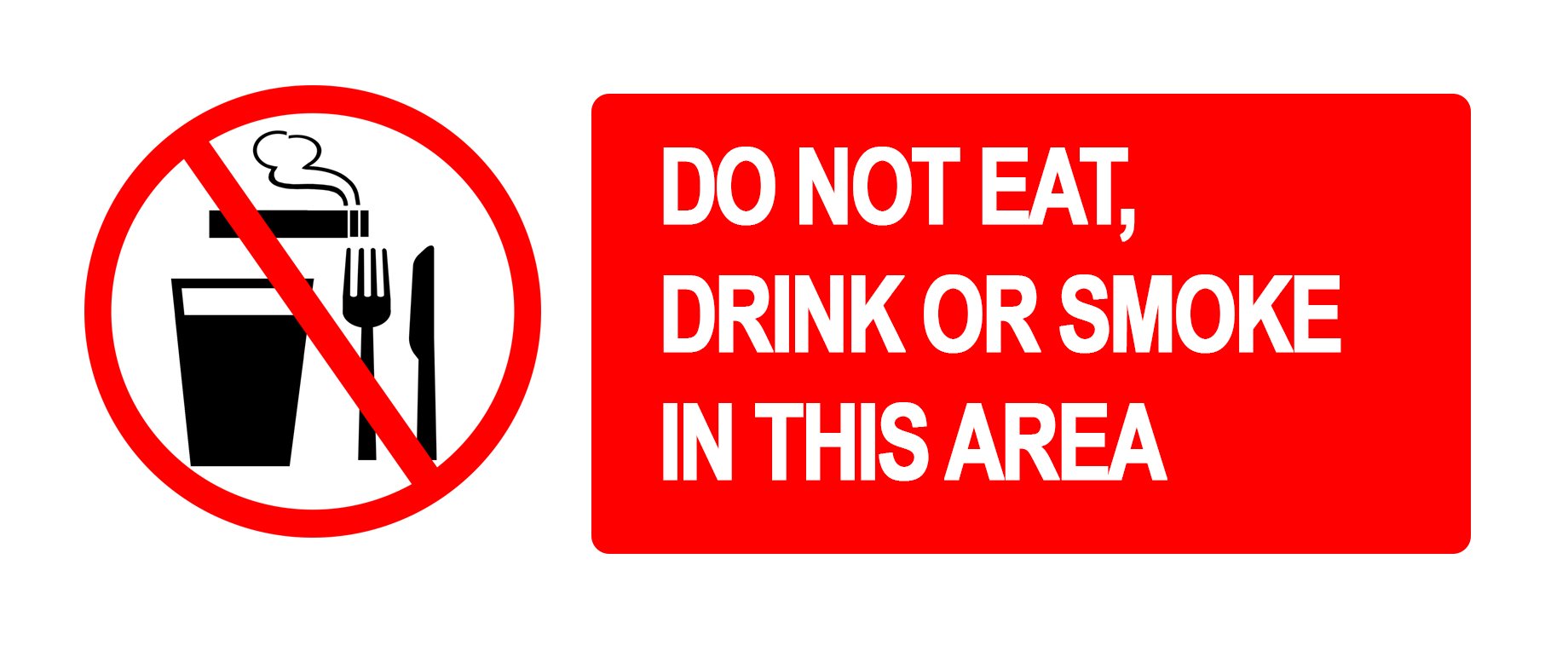Party Decor Red Warning - Do Not Eat Drink Or Smoke In This Area - Warning Sign Removable Self Adhesive Label - 100Mm X 148Mm - Pack Of 4