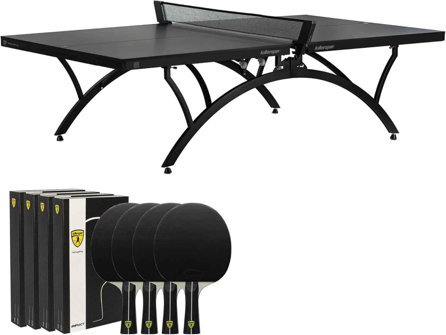 Killerspin SVR BlackWing-O - Ping Pong Table, Stationary Table for Table Tennis, Ping Pong Table Set with Built-in Paddle and Ball Storage, 18mm MDF Board, Indoor/Outdoor Table Tennis Table Package.