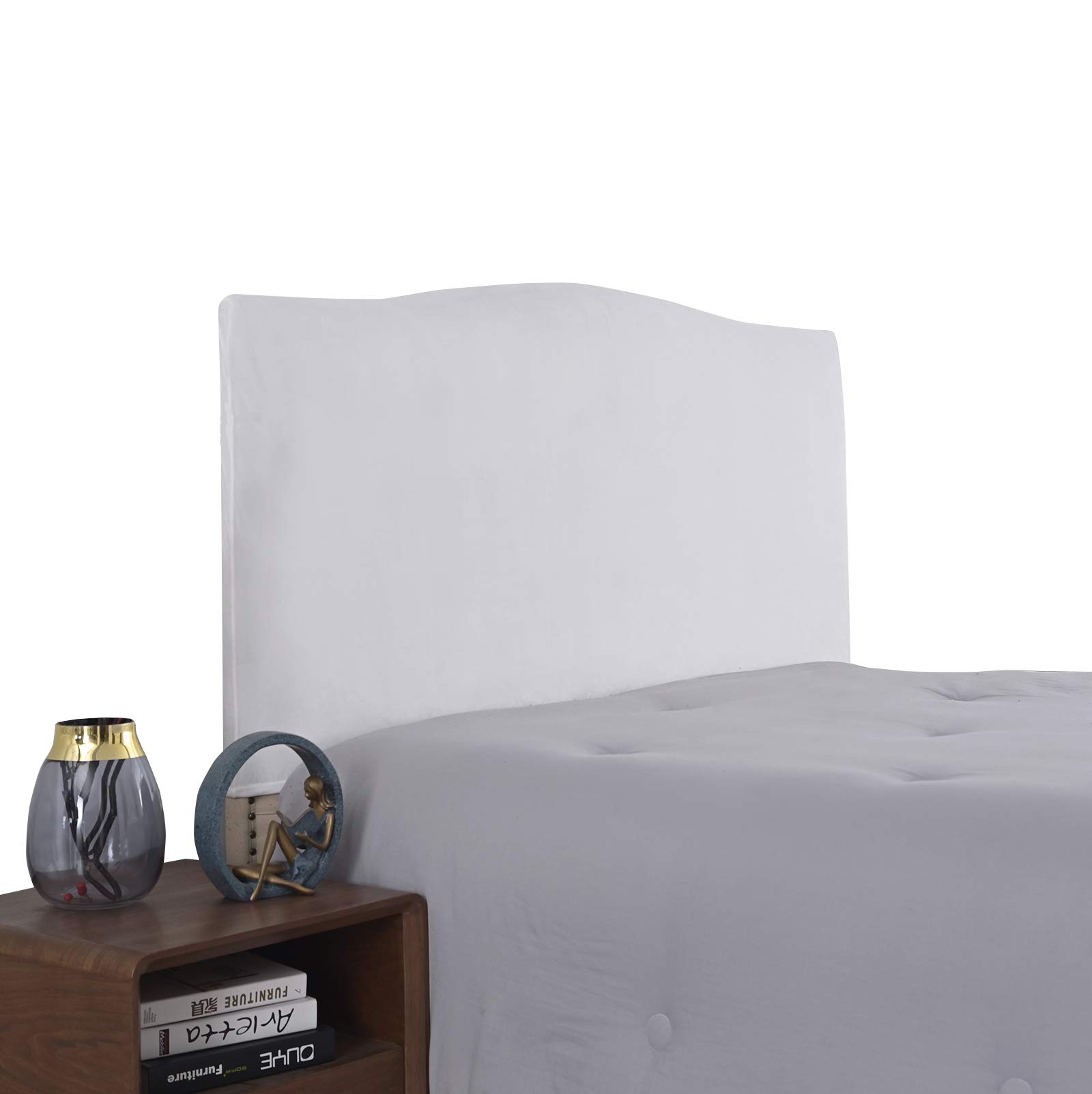 Wins Housse de tête de lit Extensible Housse de Protection de tête de lit en Velours Décor de tête de lit Anti-poussière pour Lits Simples Doubles King Size Blanc