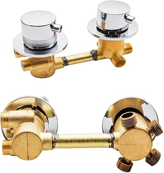 Thermostatic Shower Mixer Tap Brass Bath Faucet with Ceramic Cartridges 2/3/4 Way Mixing Valve Cold & Hot Water Outlet 10cm Center Distance G1/2 Thread Silver