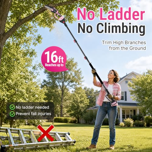 Image of 2-in-1 Pink Cordless Pole Saw & Mini Chainsaw for Tree Trimming