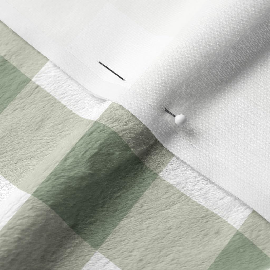 Spoonflower Fabric - Traditional Plaid Sage Green Eucalyptus White Tartan Gingham Farmhouse Printed on Minky Fabric by The Yard - Sewing Baby Blankets Quilt Backing Plush