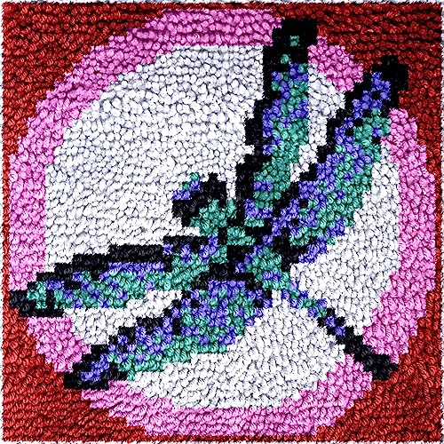 Image of Numptain Latch Hook Kits for Adults,DIY Rug Crafts Dragonfly Pattern Color Printed Canvas,Latch Hook Kits for Beginners Handmade Needlework Crafts Home Decoration,12 inchx12 inch NT4