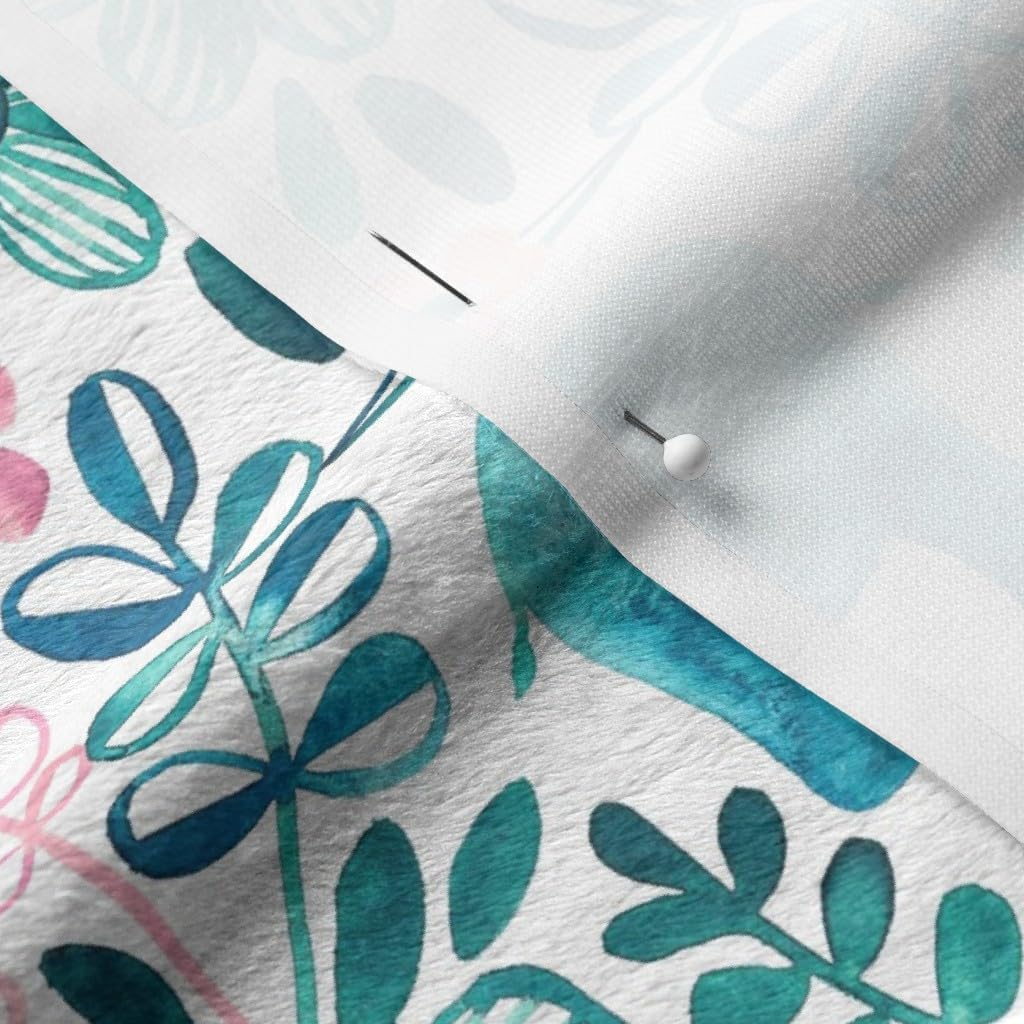 Spoonflower Fabric - Little Teal Elephant Watercolor Floral White Pink Animal Kids Printed on Minky Fabric by The Yard - Sewing Baby Blankets Quilt Backing Plush