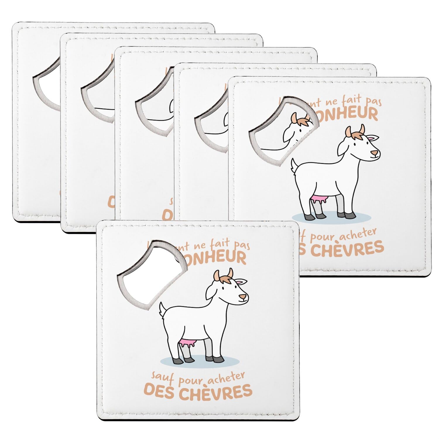 Sous-verre décapsuleur chèvre ouvre-bouteille intégré lot de 6