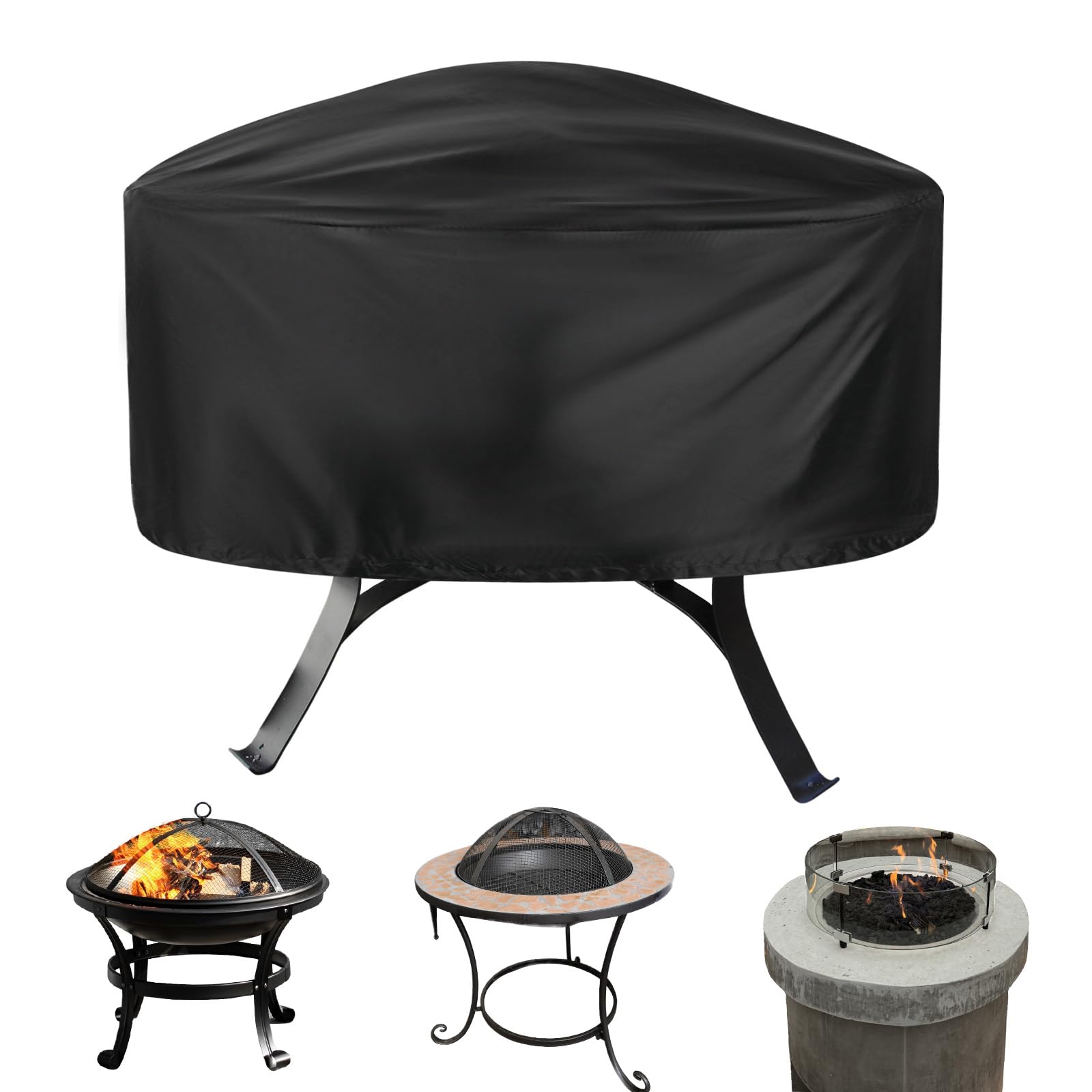 M METERXITY Round Outdoor Fire Pit Cover, 48" x 18" (Dia x H) Patio Fire Pit Table Cover
