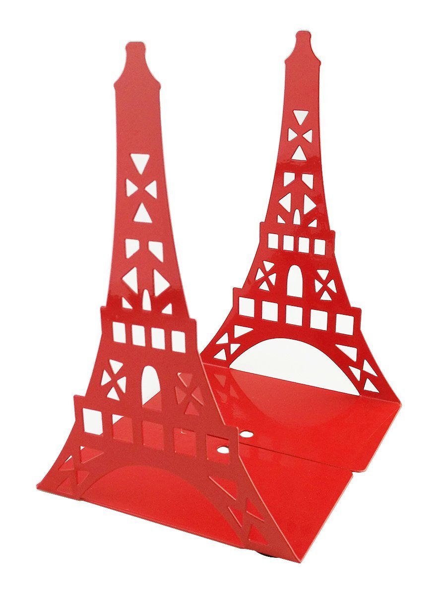 1 coppia di graziosi fermalibri decorativi a forma di torre Eiffel, per scaffali e scrivania, in metallo Red
