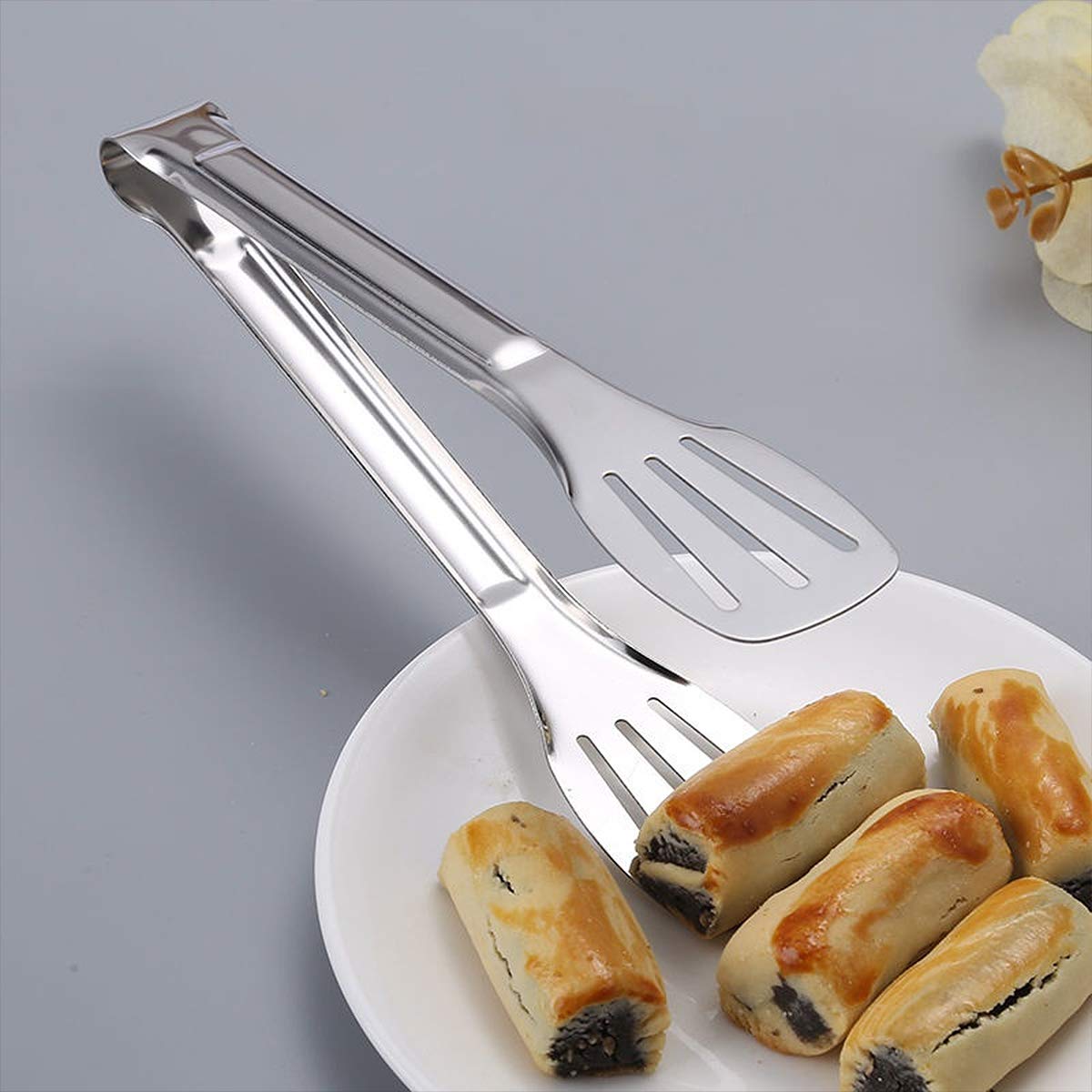 8 sztuk szczypce kuchenne ze stali nierdzewnej, szczypce do ciasta do grillowania szczypce do serwowania żywności, szczypce do smażenia bufetu sałatki (2 rozmiary)