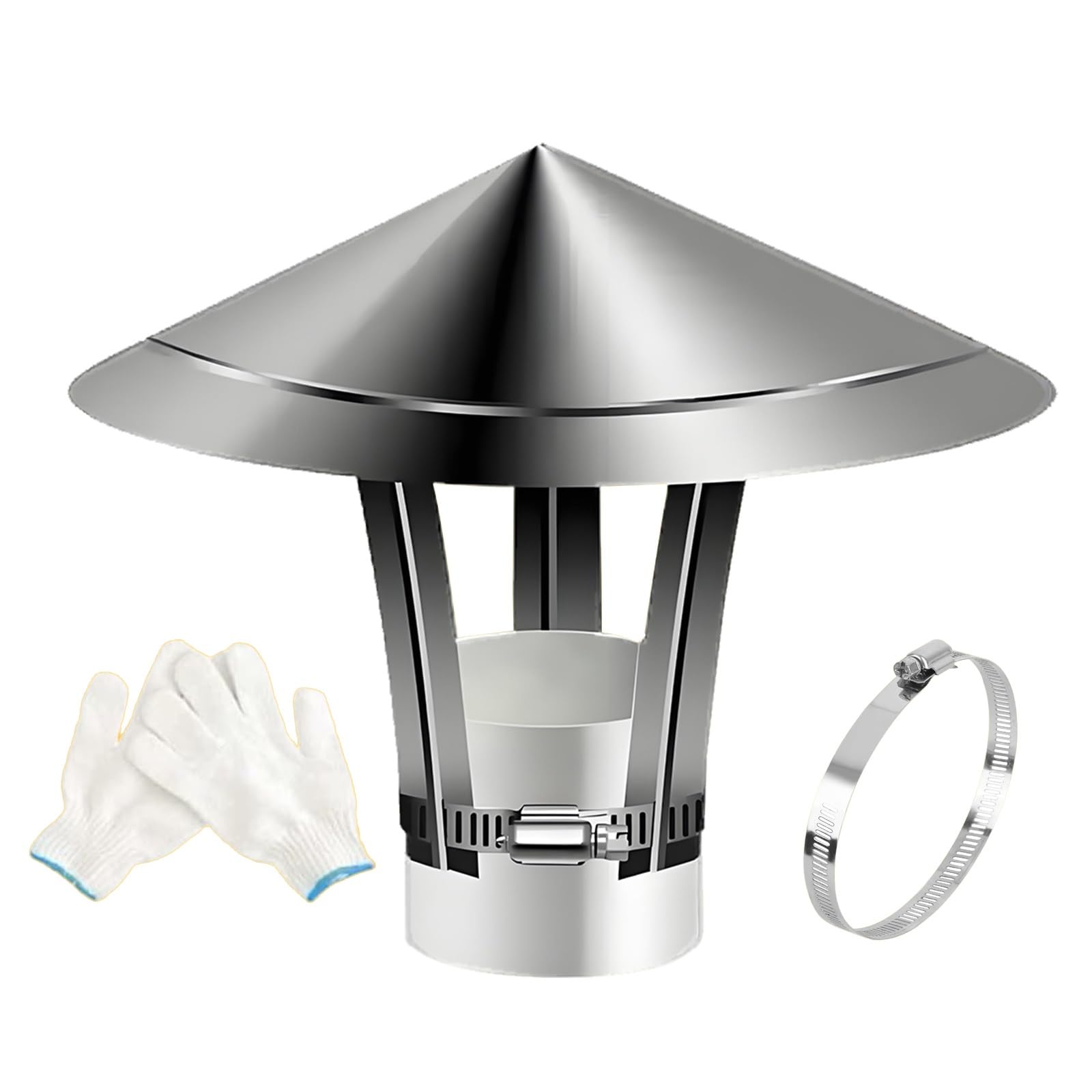 PFXNGMS 1.97~11.81 in Chimney Exhaust Hood, 201 Stainless Steel Chimney Cap for Vents, Tapered Top Fireplace Chimney Cover with Gloves, Keep The Rain and Animals Out(210 mm-8.27 in)