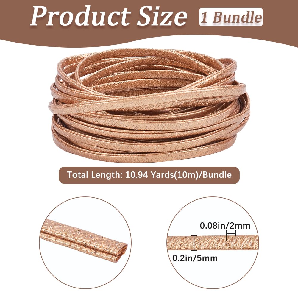 GORGECRAFT 10m Foldover Leather Strips 5mm Gold Glitter Leather String 2mm Thick Faux Leather Strap Metallic Flat Leather Cord Trimming Threads Rope for Belt Bracelet Jewelry Making DIY Crafts - Image 2